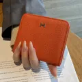 Elegante kurze Damen Geldbörse aus echtem orangefarbenem Leder kompaktes minimalistisches Etui - Orange