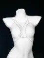 Silver body chain pearl bead harness necklace sexy chest jewelry for women fashion accessory - Silver