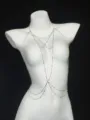 Elegant silver body chain multi-layer chest necklace sexy fashion jewelry accessory for women. - Cross Body Chain / Silver
