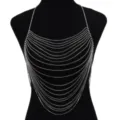 Sexy multi-layer rhinestone body chain harness necklace for women fashion jewelry accessory - Chest Chain / Silver
