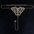 Gold rhinestone butterfly body chain detail view showing sparkling crystal inlay and delicate link. - Butterfly Panties Chain / Gold