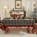 Nappe de Noël à carreaux rouges et verts avec bord volanté, décoration de table de fête. - 90*90cm / Grille verte tissée avec bord à volants rouge jujube