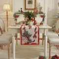 Christmas woven table runner with festive bell and floral patterns for holiday dining table decor. - 34*180cm / Positioned Decorative Ribbons