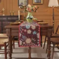 Runner da tavola jacquard vintage americano con motivo floreale e bordo a conchiglia per decorare. - 33*120cm / Motivo floreale rosso scuro e bordo a conchiglia rosso