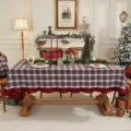 Nappe de Noël à carreaux avec bordure à volants rouges, décoration de table de fête. - 90*90cm / Grille blanche avec bord à volants rouge jujube