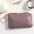 Pink Leather Coin Purse Mini Wallet Variant with Gold Zipper and Key Ring - Taro Purple