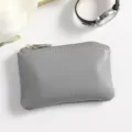 Grey genuine leather mini coin purse, compact zipper wallet with minimalist design for keys change. - Linen Blue