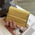 Gelbes Echtleder Mini Kartenetui Portemonnaie, kompaktes minimalistisches schickes Design. - Kurkuma