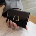 Kompakte schwarze Lederkartenbrieftasche für Damen mit Metallverschluss und Kreditkartenfächern. - Schwarz