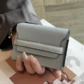 Minimalistische echtes Leder Kartenetui Brieftasche fur Damen, kompakte Mini Kreditkartenetui - Leinenblau