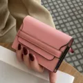 Mini genuine leather card holder for women, minimalist trifold wallet with multiple card slots. - Pink