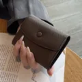 Porte-cartes minimaliste en cuir véritable pour femme, portefeuille accordéon compact. - Kaki