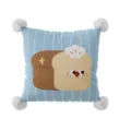 Cute cartoon bread throw pillow with blue stripes and white pom poms for sofa living room decor. - 35x35cm Pillowcase Without Core / Cartoon Bread Bear B with White Pom-Pom