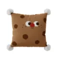 Cute cookie shaped throw pillow with plush pom poms and funny face design for sofa. - 35x35cm Pillowcase Without Core / Cartoon Bread Bear C with White Pom-Pom