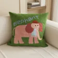 Close-up detail of the green elephant throw pillow featuring a cute cartoon animal print. - Double-Sided Print 35x35cm (Cover Without Core) / Pink Elephant on Green Background