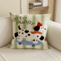 Green white stripe square throw pillow with cute cartoon dog skateboard print for home sofa. - Double-Sided Print 35x35cm (Cover Without Core) / Striped Skateboarding Dog