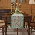 Cammino da tavola floreale vintage americano tessuto per tavolo da pranzo decorazione dettaglio - 33*120cm / Tema primavera con bordo a conchiglia verde