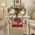 Christmas jacquard table runner polyester cotton festive dining room home holiday decor table cloth - 34*180cm / Positioned Christmas Balls