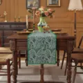 Runner da tavolo jacquard paisley verde in stile retro americano per tavolo da pranzo e soggiorno. - 33*120cm / Fondo verde motivo paisley e bordo a conchiglia verde
