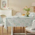 Pastoral cotton floral tablecloth with cute pom-pom trim for dining table and home decor. - 90x90 / Flower Picture Frame with Small White Ball (Hand Wash Only)
