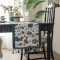 Easter table runner with rabbit egg jacquard pattern, festival home decor textile fabric variant. - 35x120 / Navy Trim Rabbit + Navy Tassel (Do Not Machine Wash)