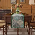 Corsia da tavola jacquard vintage retro floreale decorazione per la casa elegante - Grande forma irregolare con bordo a conchiglia verde