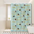 Waterdichte stoffen douchegordijn met golf- en kattenillustratie voor de badkamer. - [Enkel Gordijn] Breedte 80x Hoogte 180 + Haken + Tiebacks / Japanse golven 01