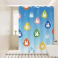 Pixel rabbit shower curtain waterproof fabric bathroom partition blue water drop home decor - [Single Curtain] Width 80x Height 180 + Hooks + Tiebacks / Colorful Raindrop Rabbit 03