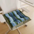 Detailed view of thick retro blue and green striped seat cushion, comfortable office chair pad. - 40x40 cm Seat Cushion / Vertical Stripes Blue and Green