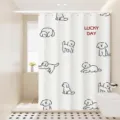 Minimalist cute poodles line art shower curtain waterproof bathroom hanging curtain white fabric - [Single Curtain] Width 80x Height 180 + Hooks + Tiebacks / Argyle Cat & Dog 01