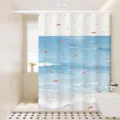 Waterproof shower curtain for bathroom, ocean fish and star pattern, anti-mold fabric. - [Single Curtain] Width 80x Height 180 + Hooks + Tiebacks / Goldfish & Star 02