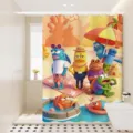 Cartoon sea creatures shower curtain waterproof fabric for bathroom decor home - Single Curtain (80x180cm) with Rings & Tieback / Ocean Inhabitants 02