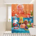 Cartoon underwater residents shower curtain, waterproof fabric for bathroom, easy installation. - Single Curtain (80x180cm) with Rings & Tieback / Ocean Residents 03