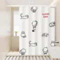White shower curtain with cute cat pattern detail, waterproof fabric for bathroom decor. - [Single Curtain] Width 80x Height 180 + Hooks + Tiebacks / Argyle Cat & Dog 03