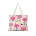 Sac cabas en toile rose avec imprimé tulipe mignon, sac à bandoulière décontracté pour femmes. - Coton Lin Impression Double Face Fermeture Éclair Poche Intérieure / Horizontal 03 Sangle Beige