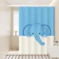 Waterproof blue elephant shower curtain for bathroom, cute cartoon bath curtain with hooks. - Single Curtain (80x180cm) with Rings & Tieback / Door Frame Animal 01