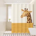 Cute cartoon giraffe shower curtain detail view, bathroom partition and waterproof hanging curtain. - Single Curtain (80x180cm) with Rings & Tieback / Door Frame Animal 03