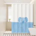 Detail view of cute blue elephant cartoon shower curtain in modern bathroom setting. - Single Curtain (80x180cm) with Rings & Tieback / Door Frame Animal 04