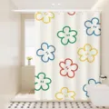 Bathroom shower curtain detail showing colorful flower pattern installed in a clean modern room. - [Single Curtain] Width 80x Height 180 + Hooks + Tiebacks / Colorful Ins Style 01