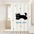 Waterproof shower curtain with cute black cat pattern, perfect for bathroom decor and partition. - [Single Curtain] Width 80x Height 180 + Hooks + Tiebacks / Colorful Ins Style 02