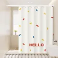 Waterproof shower curtain detail showing colorful sprinkles pattern and hello text print. - [Single Curtain] Width 80x Height 180 + Hooks + Tiebacks / Colorful Ins Style 03