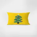 Vue détaillée du coussin rectangulaire jaune avec imprimé d'arbre de Noël pour canapé et bureau. - Joyeux Noël 2 / Motif double face 30x50 cm (taie d'oreiller sans rembourrage)