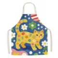 Lindo delantal de cocina de lino con gato floral de dibujos animados, delantal sin mangas. - 65x75cm (Adulto) / Gatito floral 01