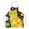 Bonito delantal de lino con diseño de gato amarillo y flores para cocina sin mangas - 65x75cm (Adulto) / Gatito floral 03