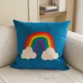 Fundas de cojín nórdico azul con patrón de arco iris colorido para sofá sala de estar cama - 35x35cm(Sin Relleno) / Tejido floral luz de arcoíris