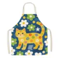 Detalle delantal con gato, lino y algodón, ropa de cocina sin mangas muy bonita. - 65x75cm (Adulto) / Gatito floral 04