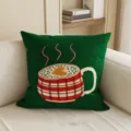 Bonito cojin de sofa verde estilo nordico detalle estampado taza de cafe acogedor. - 35x35cm(Sin Relleno) / Sentimientos de una taza cálida