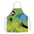 Cute cartoon cat and rapeseed flower print kitchen apron detail, canvas cooking bib. - Rapeseed Flower Kitten 05