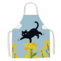 Cute black cat and rapeseed flower print cotton linen kitchen cooking apron product detail view. - Rapeseed Flower Kitten 06