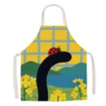 Detailed view of the cute cat illustration fabric apron with rapeseed flower pattern. - Rapeseed Flower Kitten 07